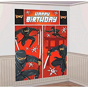 Amscan Action Packed Ninja Scene Setters Wall Decorating Kit, Red/Black, 59" x 65"