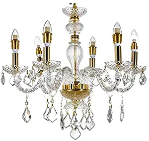 New Legend Lighting 6-Light Classic Style Gold Finish Crystal Chandelier Pendant Hanging Ceiling Lighting, 22