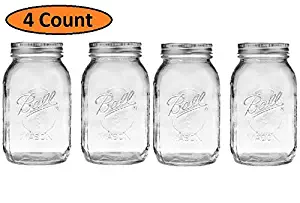 4 Pcs Regular Mouth 32-Ounces Mason Jar with Lids and Bands Clear