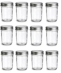 PremiumVials, 12 pcs, 8 oz, Mason Jars with Lids for Jam, Honey, Wedding Favors, Shower Favors, Baby Foods, Canning, spices, Half Pint