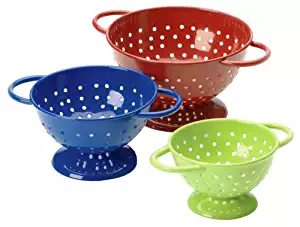 Prepworks by Progressive Powder-Coated Steel Colanders Set of 3 Sizes (¼, ½ and 1 cup) Red, Blue and Green Mini Colander, Fruit Vegetable Strainer