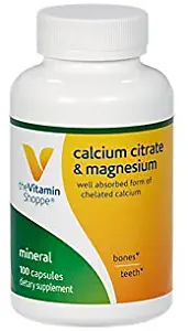 Calcium Citrate Magnesium – Mineral Essential for Healthy Bones Teeth – Well Absorbed Form of Chelated Calcium, 189mg Per Serving of Magnesium (100 Capsules) by The Vitamin Shoppe
