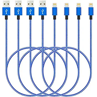 4Pack(10ft 6ft 6ft 3ft) iPhone Charger Certified Lightning Cable Braided Nylon Long Fast Power Charging Cable Compatible iPhone 11 Pro Max XS XR 8 Plus 7 6s 5s 5c iPad Air Mini iPod(Blue White)