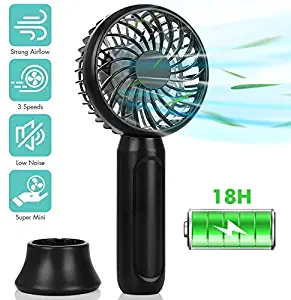 Super Mini Handheld Fan, Pocket Size Portable Battery Fan with Max 18 Hours Working Time, Strong Airflow, 3 Speeds, Natural Wind Mode, Removable Base Personal Fan For Home, Office,