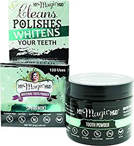 My Magic Mud - Whitening Tooth Powder, Polishing, Brightening, Charcoal, Spearmint, 1.06 oz. (150 uses)