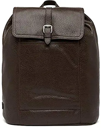 Cole Haan Mens Large Pebbled Leather Flap Laptop Backpack Java Brown